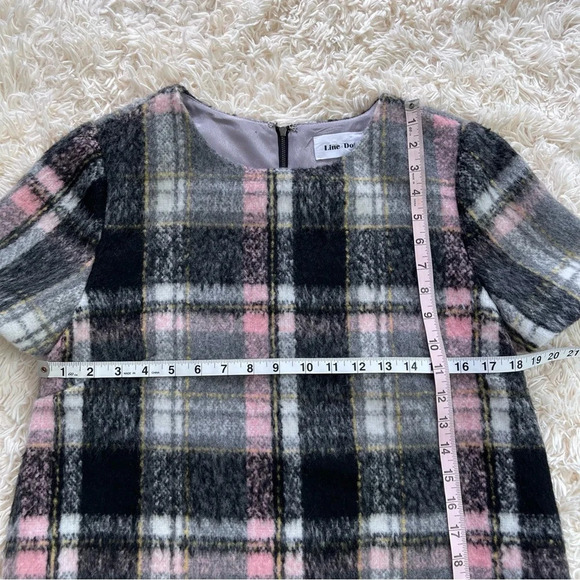 Anthropologie Frontier Plaid short Dress pockets Line & Dot Wool Blend Shift M - Picture 2 of 11